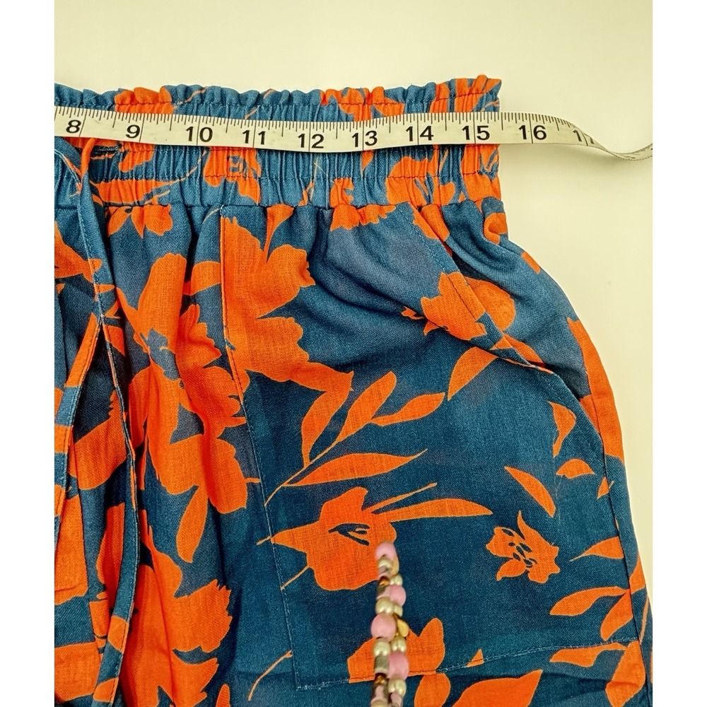 LOMON Linen Cotton Floral Wide Leg Crop Pants NWT Boho Resort Coastal L - Picture 8 of 10